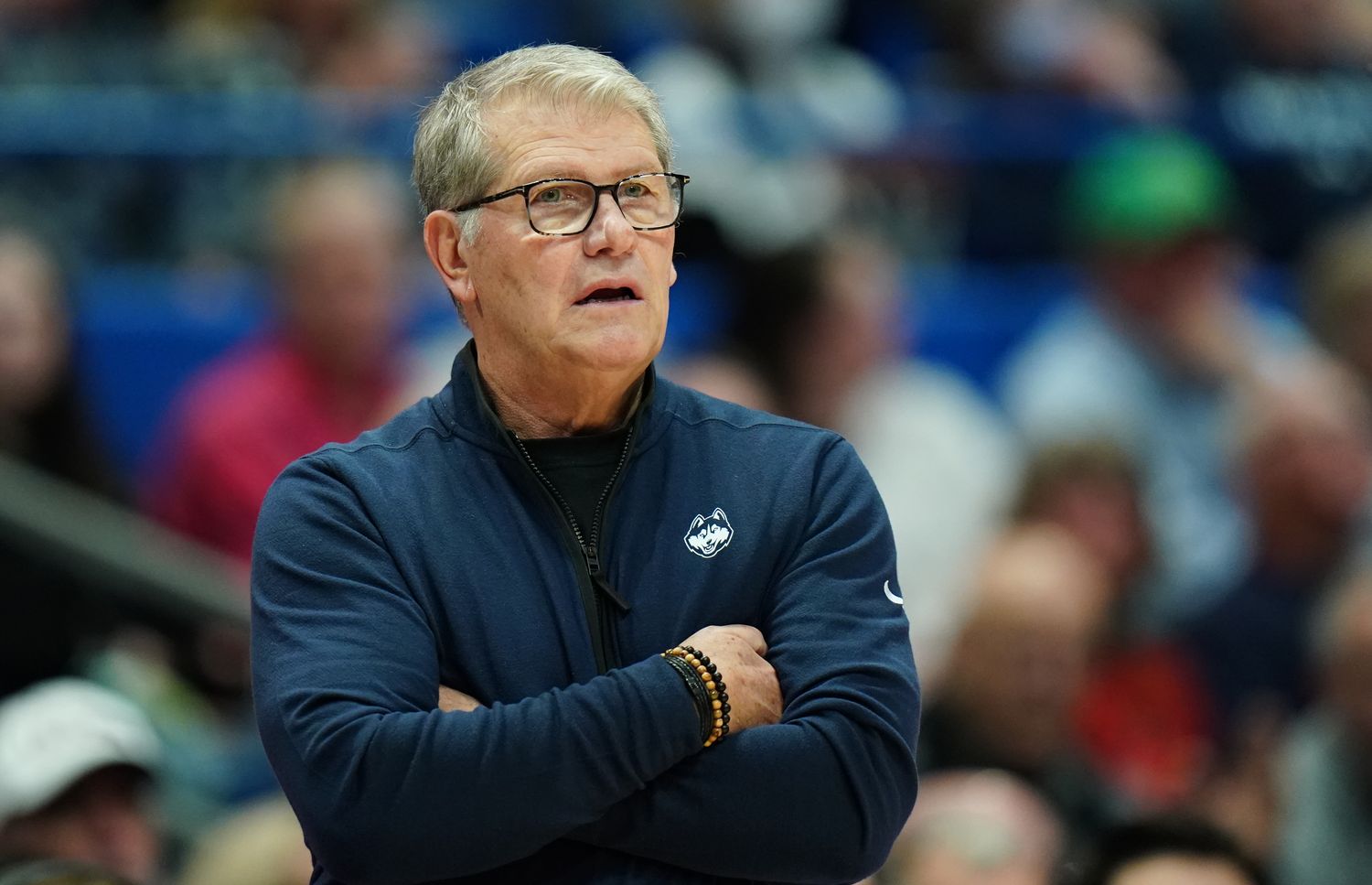 Jan 10, 2024; Hartford, Connecticut, USA; UConn Huskies head coach Geno Auriemma watches from the sideline as they take on the Providence Friars at XL Center.